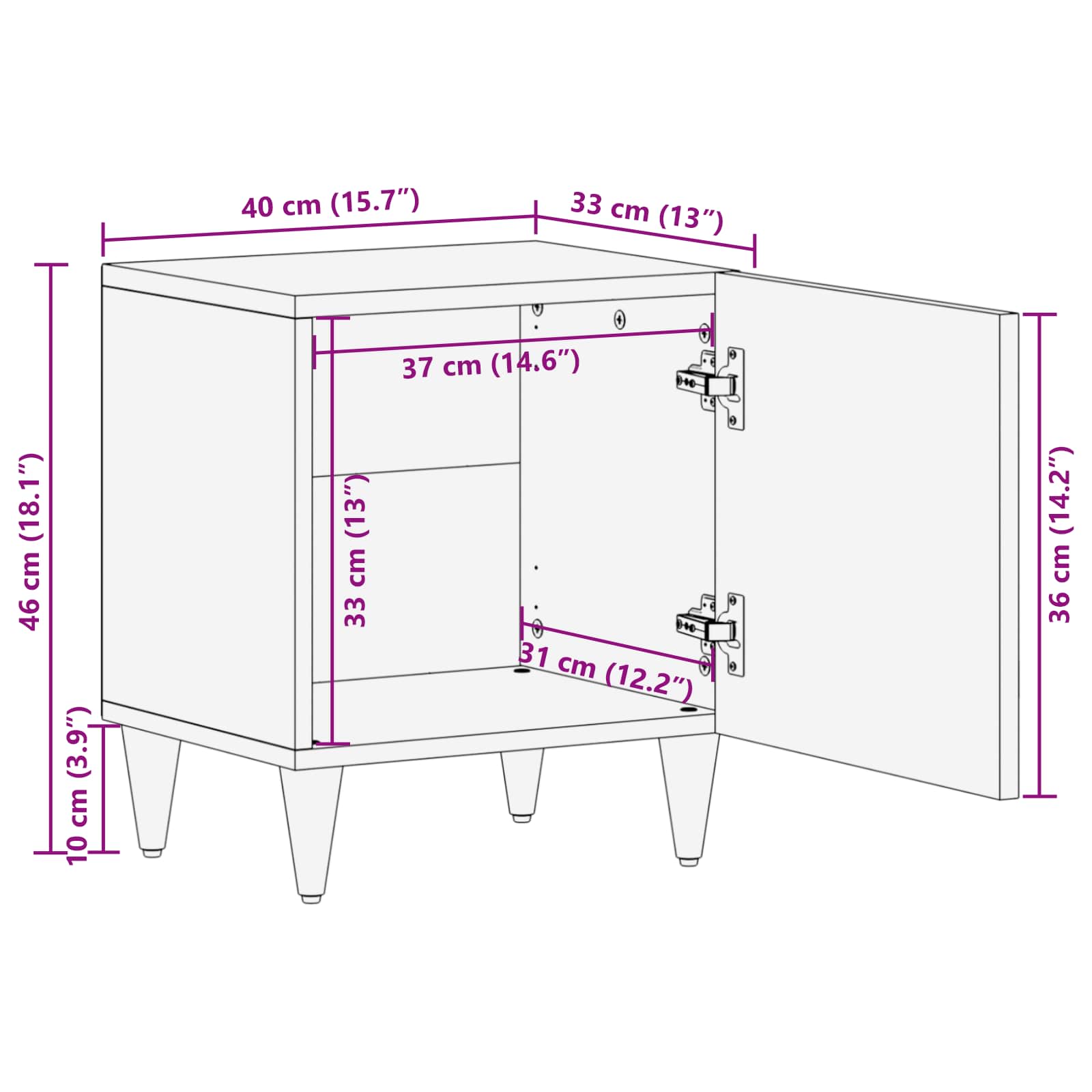 Cabinet de noche con puerta 2 pcs Negro 40 x 33 x 46 cm