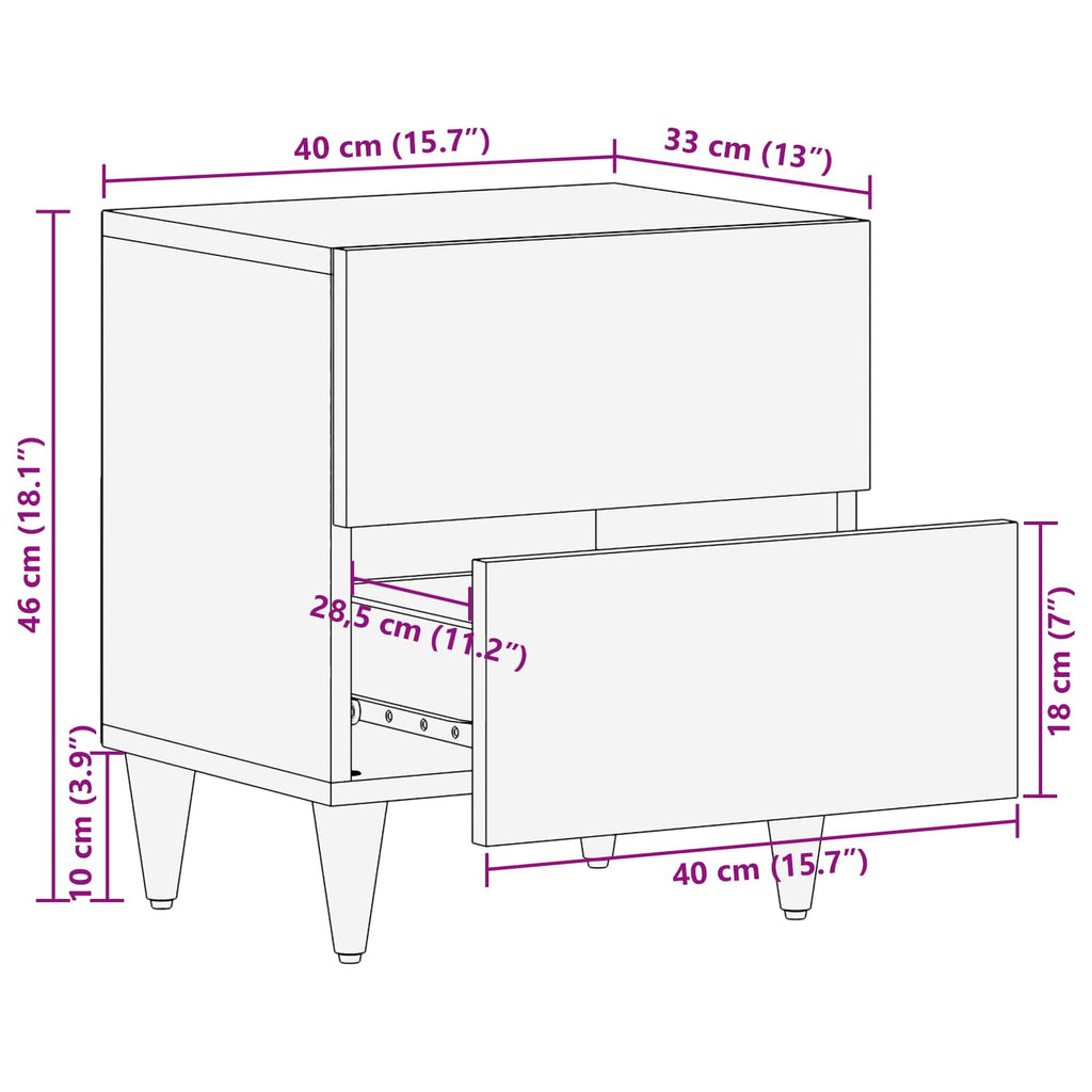 Mesita de Noche con cajón 2 pcs Marrón 40 x 33,5 x 46 cm