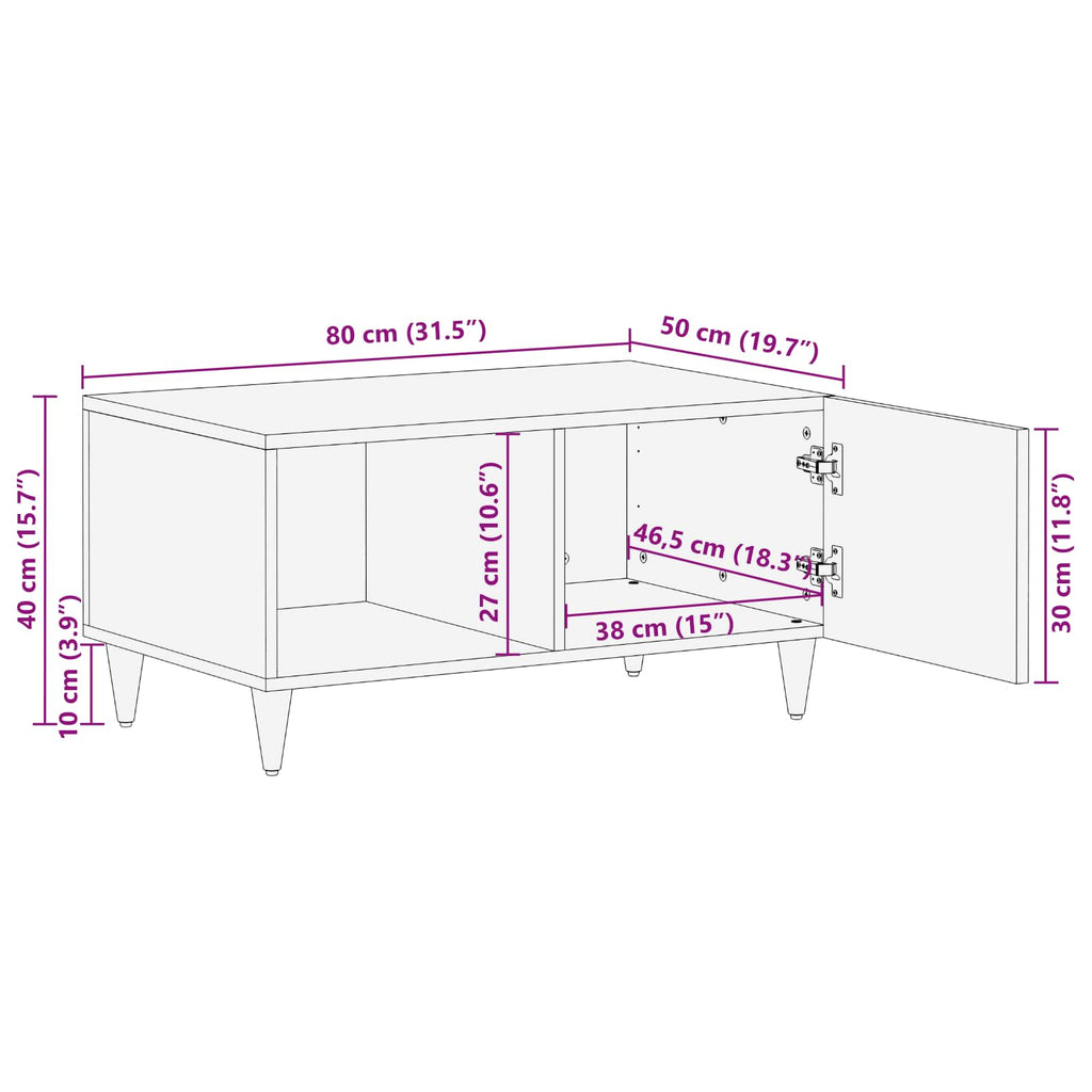 Mesa de Café Multicolor 80 x 50 x 40 cm Madera de mango maciza
