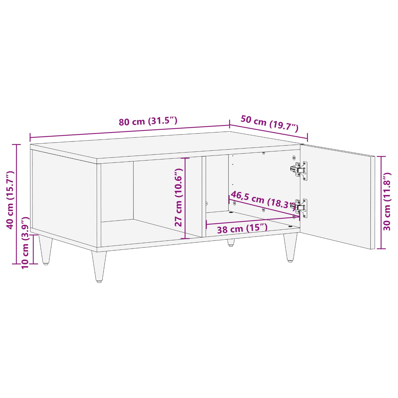 Mesa de Café Multicolor 80 x 50 x 40 cm Madera de mango maciza