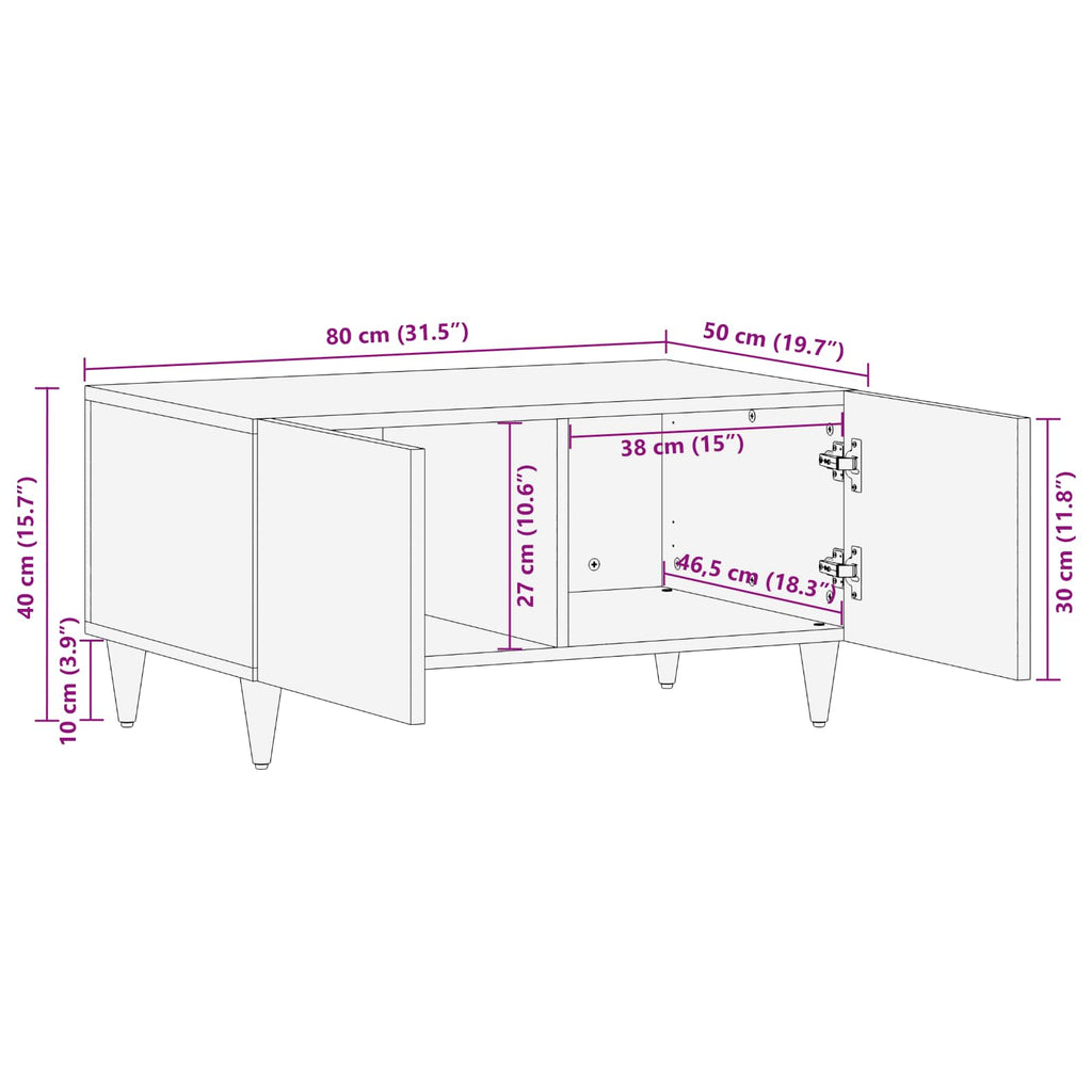 Mesa de Café Multicolor 80 x 50 x 40 cm Madera de mango maciza
