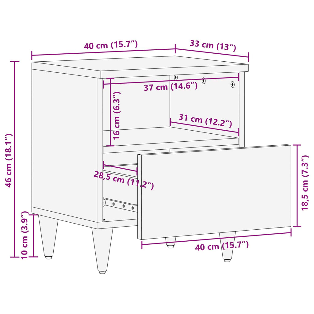 Mesita de Noche con cajón 2 pcs Marrón 40 x 33 x 46 cm
