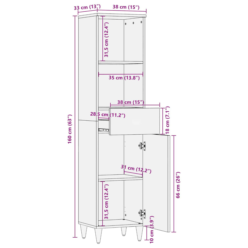 Mueble de Cuarto de Baño Multicolor 38 x 33,5 x 160 cm