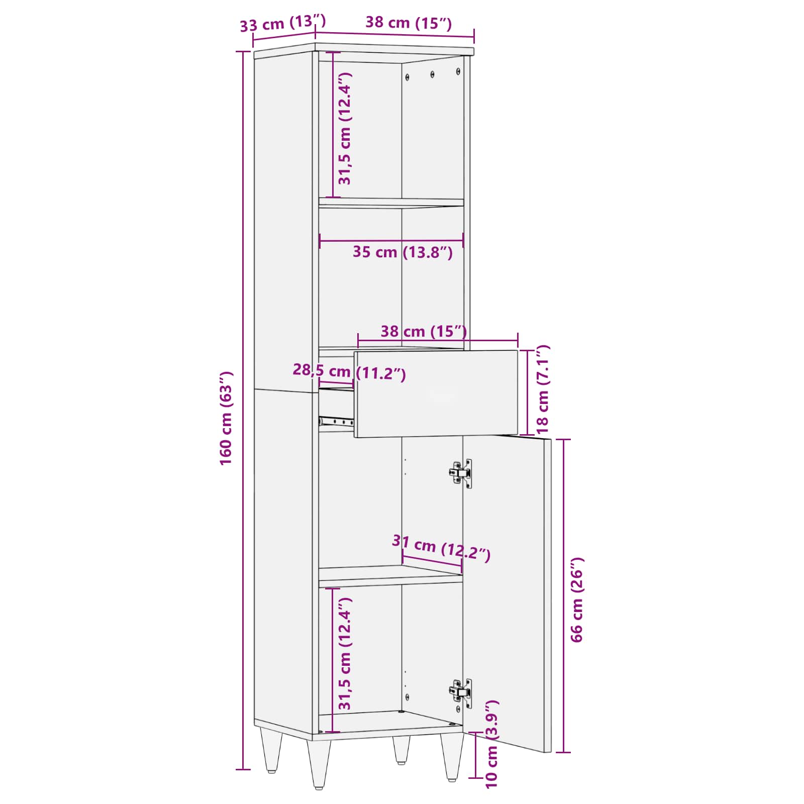 Mueble de Cuarto de Baño Multicolor 38 x 33,5 x 160 cm
