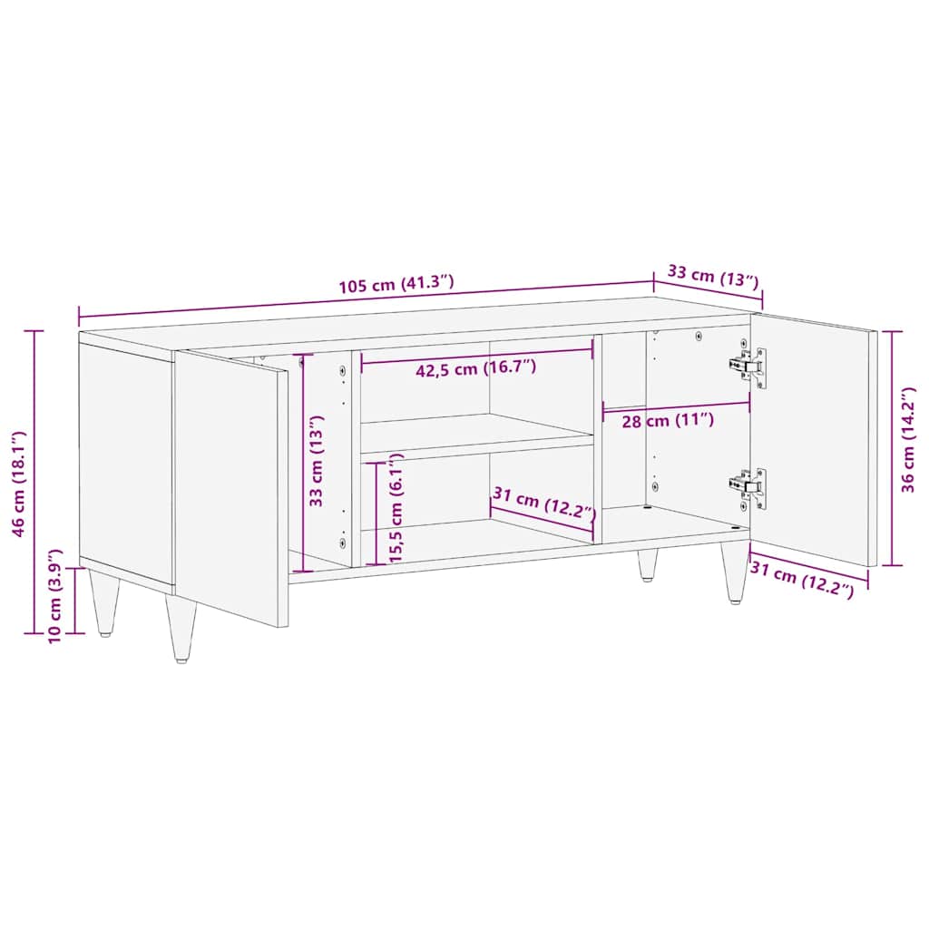 Mueble de TV con estante Marrón miel 105 x 33 x 46 cm