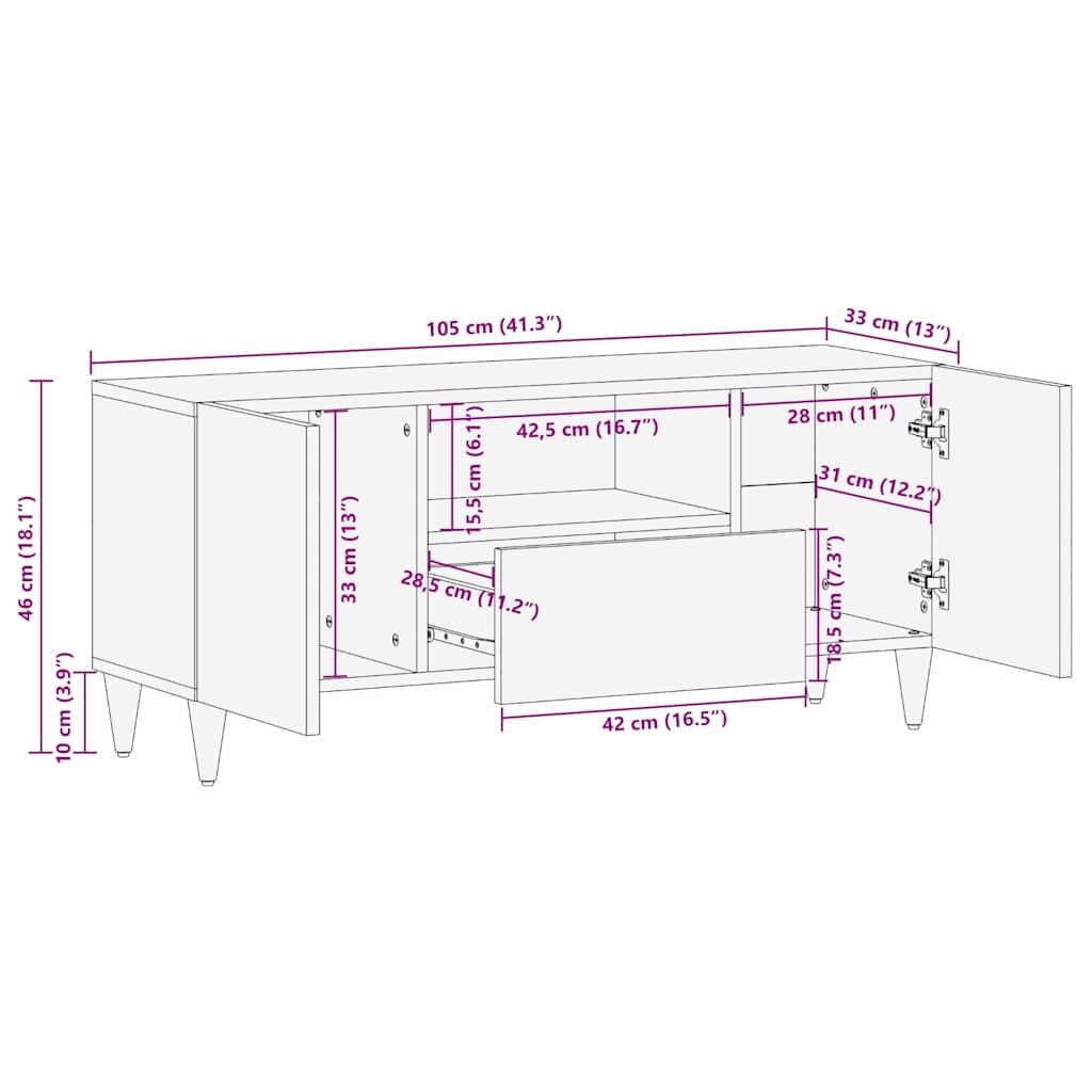 Mueble de TV con cajón con estante Marrón miel 105 x 33 x 46 cm