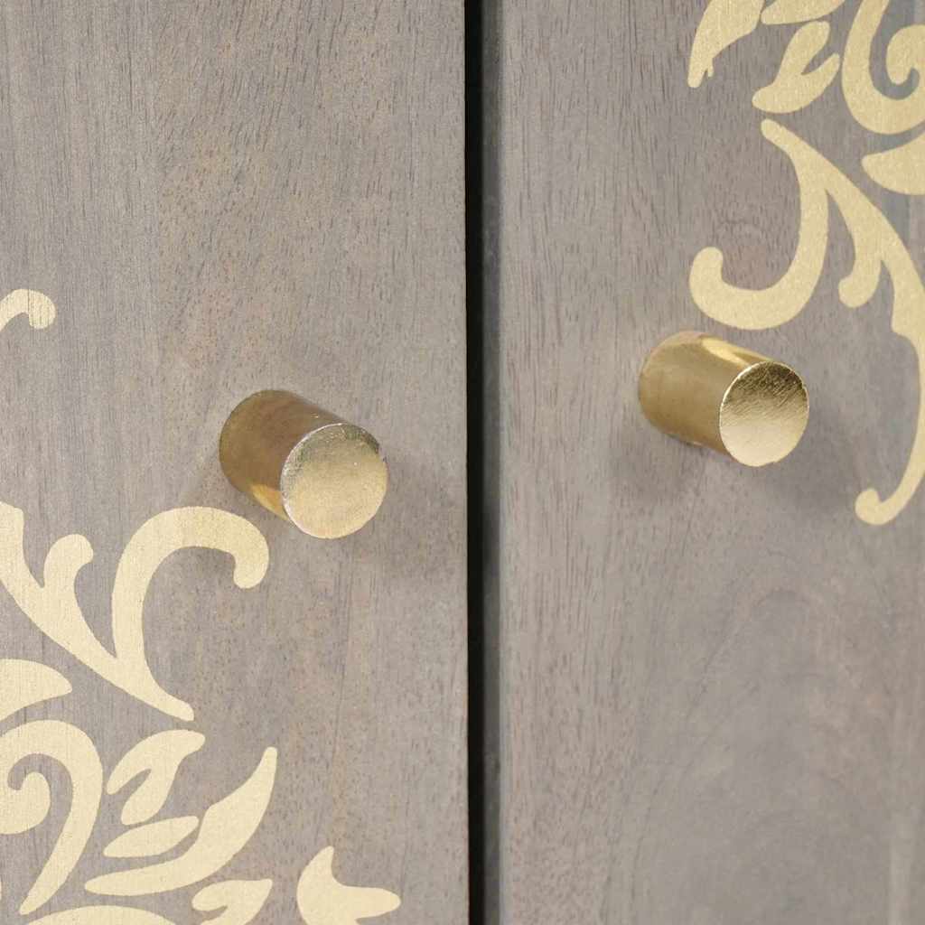 Aparador Gris y dorado 60 x 33 x 75 cm Madera de mango maciza