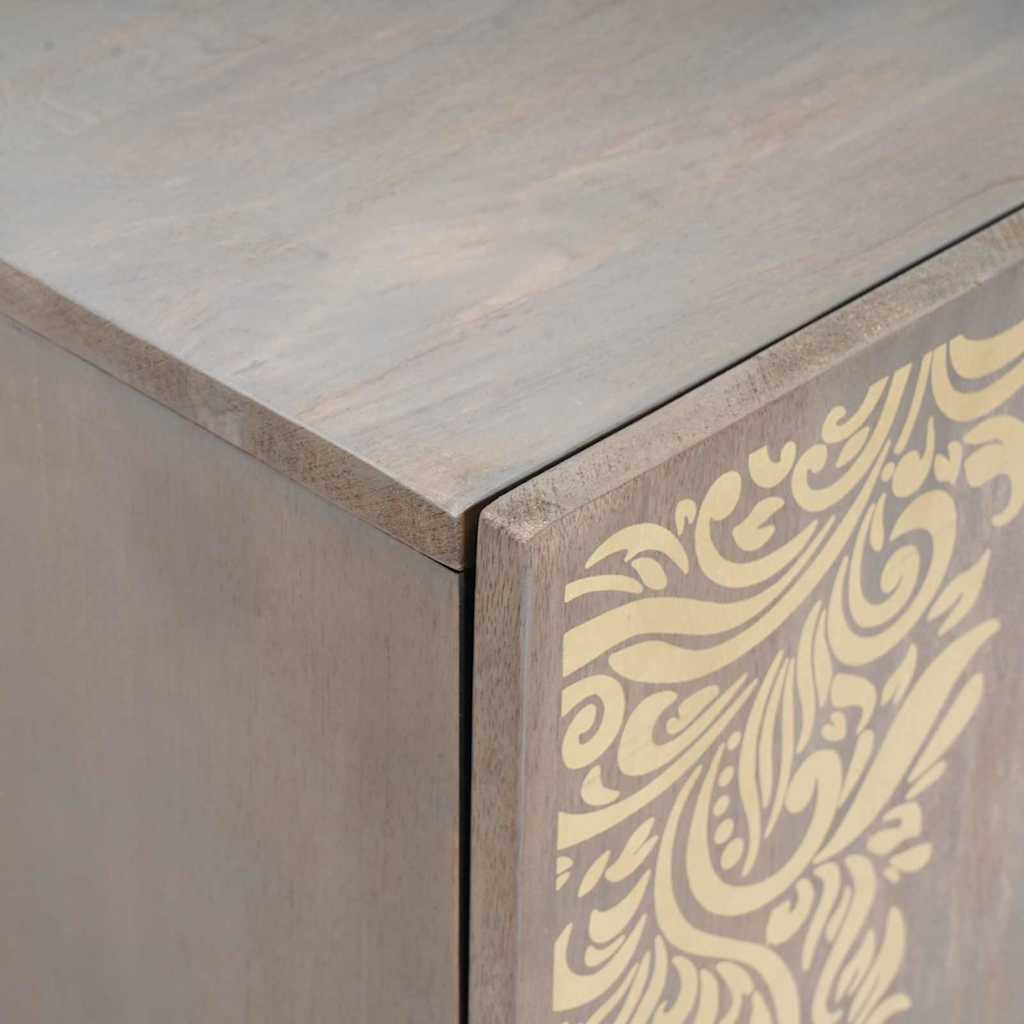 Aparador Gris y dorado 40 x 33 x 75 cm Madera de mango maciza