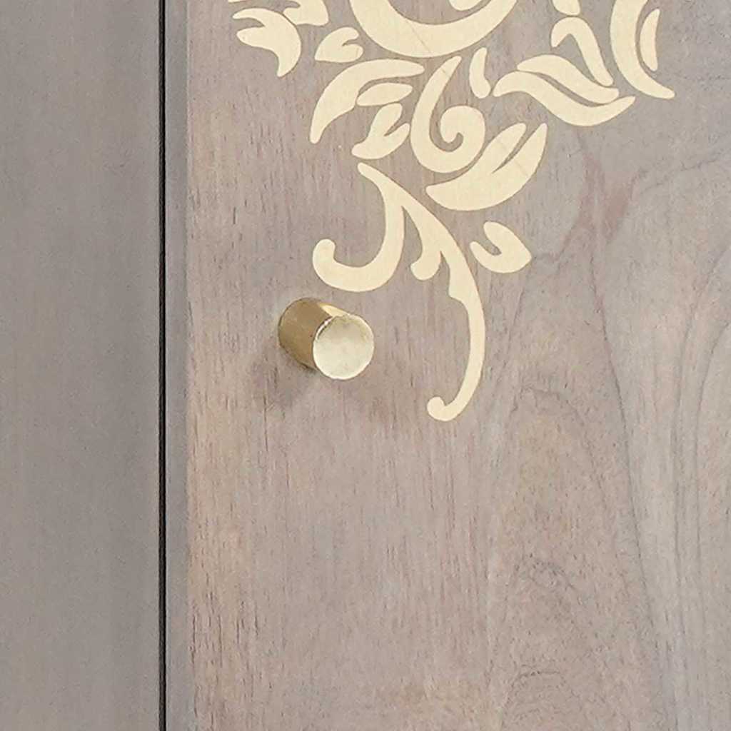 Aparador Gris y dorado 40 x 33 x 75 cm Madera de mango maciza