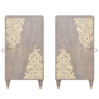 Aparador Gris y dorado 40 x 33 x 75 cm Madera de mango maciza