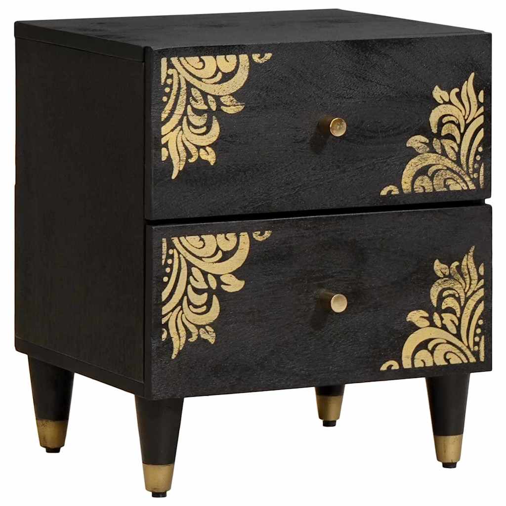 Armario de Noche Negro 40 x 33 x 46 cm Madera de mango maciza