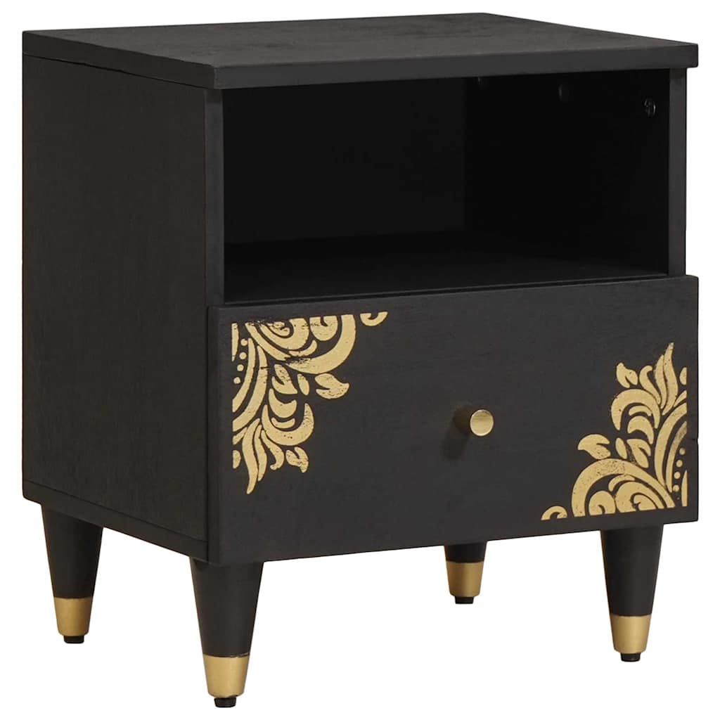 Armario de Noche Negro 40 x 33 x 46 cm Madera de mango maciza