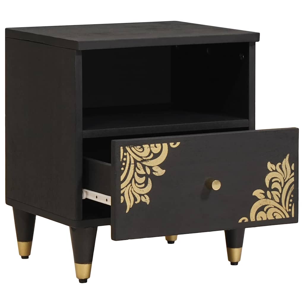 Armario de Noche Negro 40 x 33 x 46 cm Madera de mango maciza