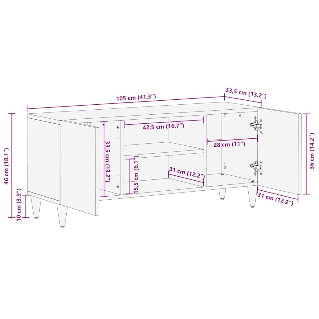 Mueble de TV Marrón 105 x 33,5 x 46 cm Madera de mango maciza