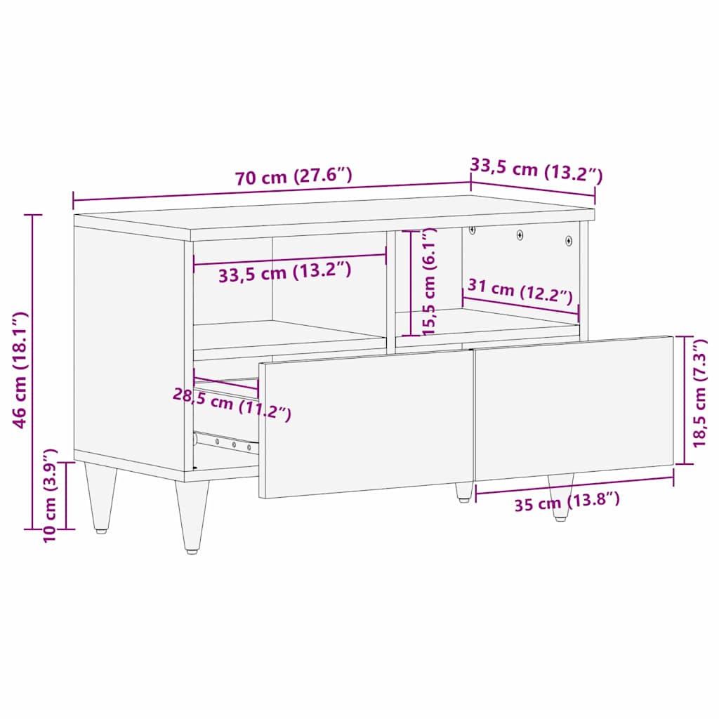 Mueble de TV Marrón 70 x 33,5 x 46 cm Madera de mango maciza