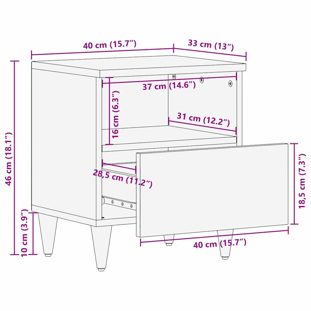 Armario de Noche Marrón 40 x 33 x 46 cm Madera maciza de Acacia