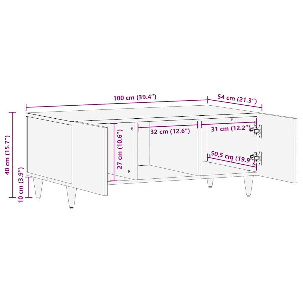 Mesa de Café 100 x 54 x 40 cm Madera de mango maciza