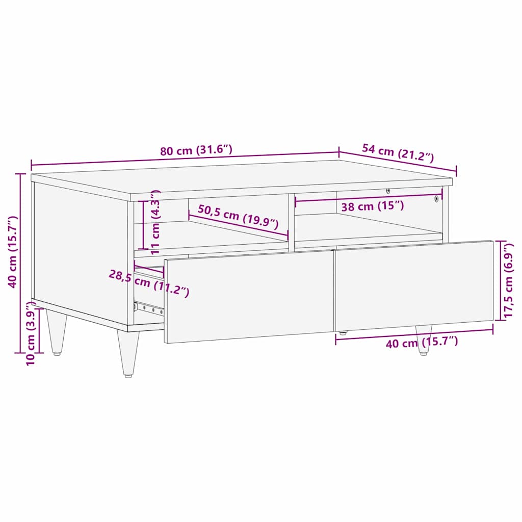 Mesa de Café con cajón 80 x 54 x 40 cm Madera de mango maciza