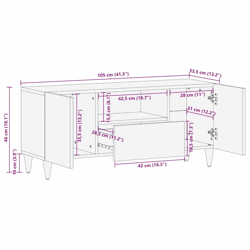 Mueble de TV Marrón 105 x 33,5 x 46 cm Madera de mango maciza