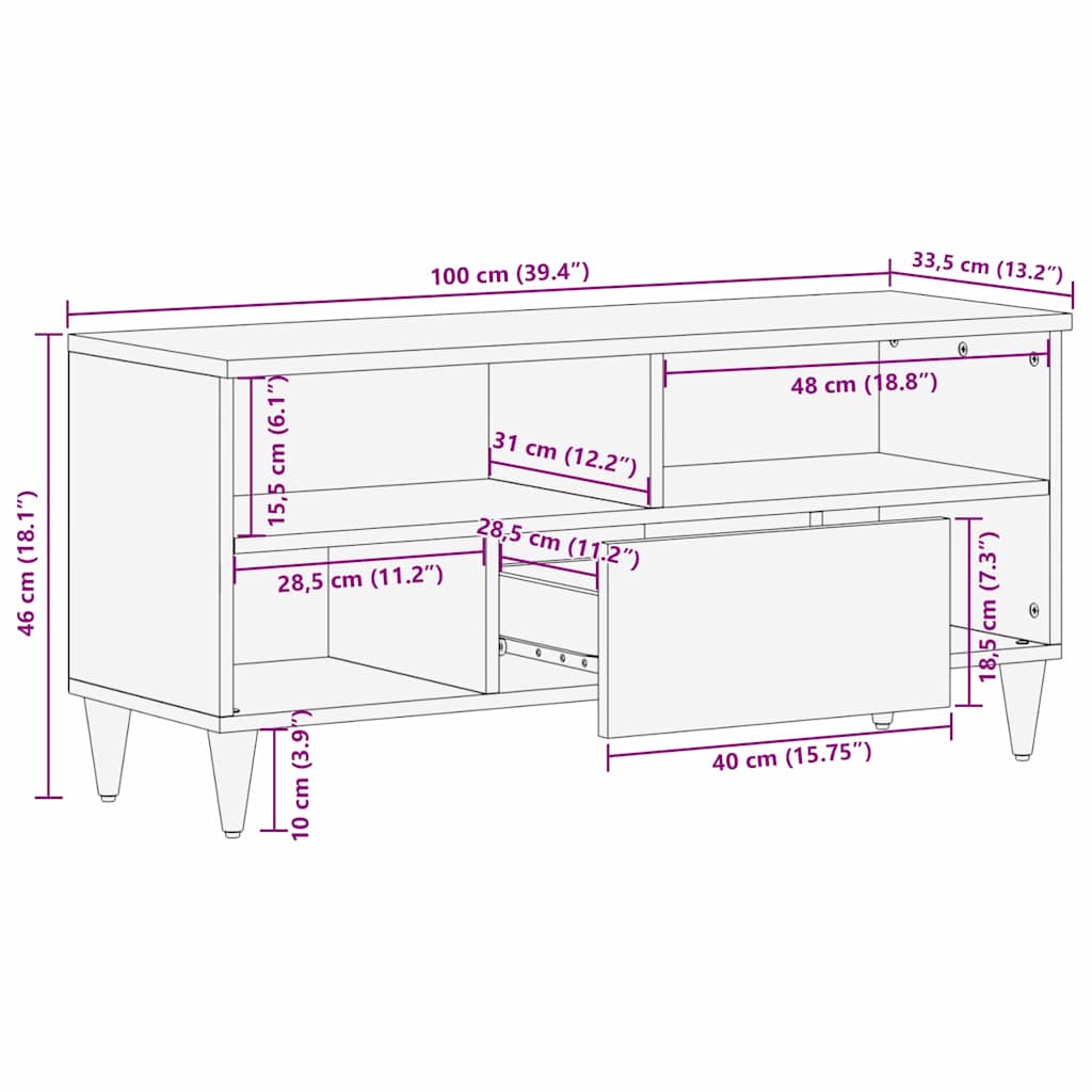 Mueble de TV Marrón 100 x 33,5 x 46 cm Madera de mango maciza