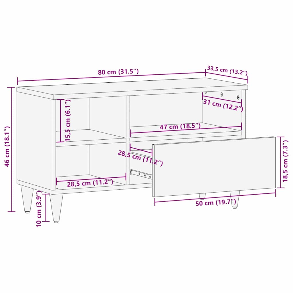 Mueble de TV Marrón 80 x 33,5 x 46 cm Madera de mango maciza