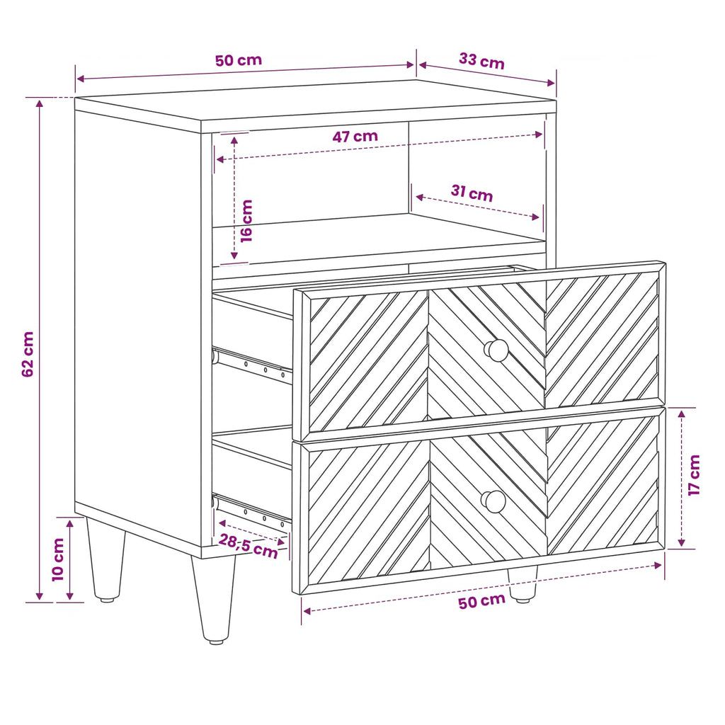 Mesita de Noche Marrón 50 x 33 x 60 cm Madera de mango maciza