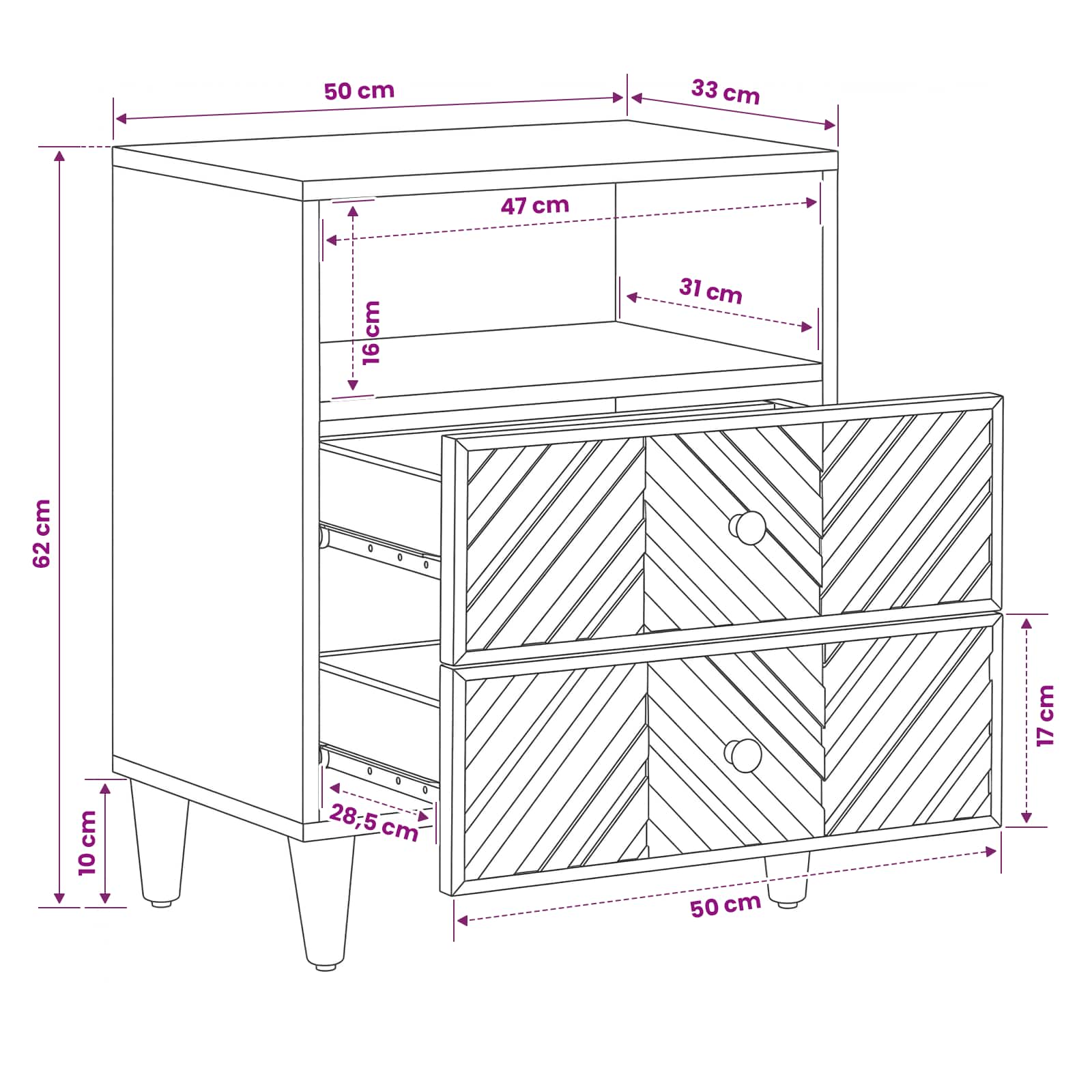 Mesita de Noche Marrón 50 x 33 x 60 cm Madera de mango maciza