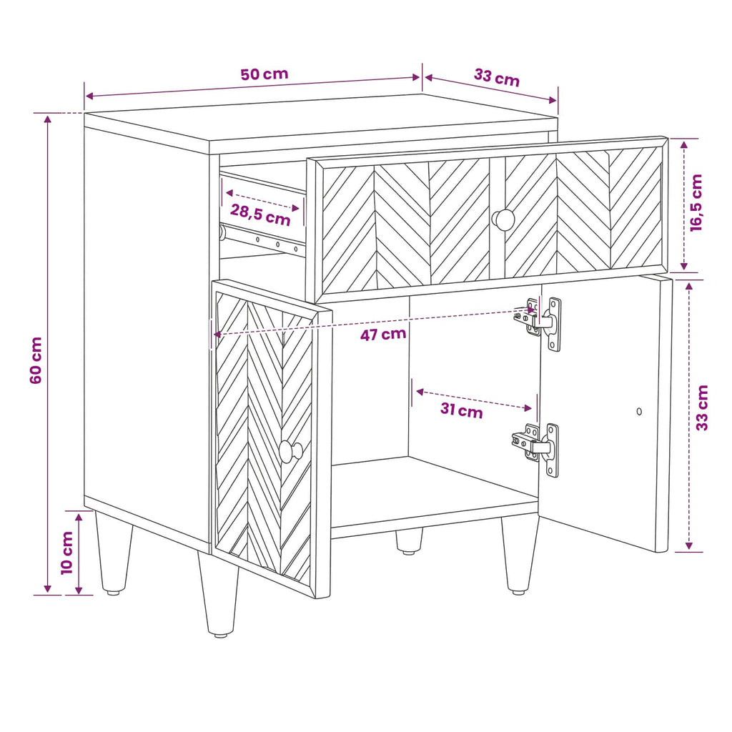 Mesita de Noche Marrón 50 x 33 x 60 cm Madera de mango maciza