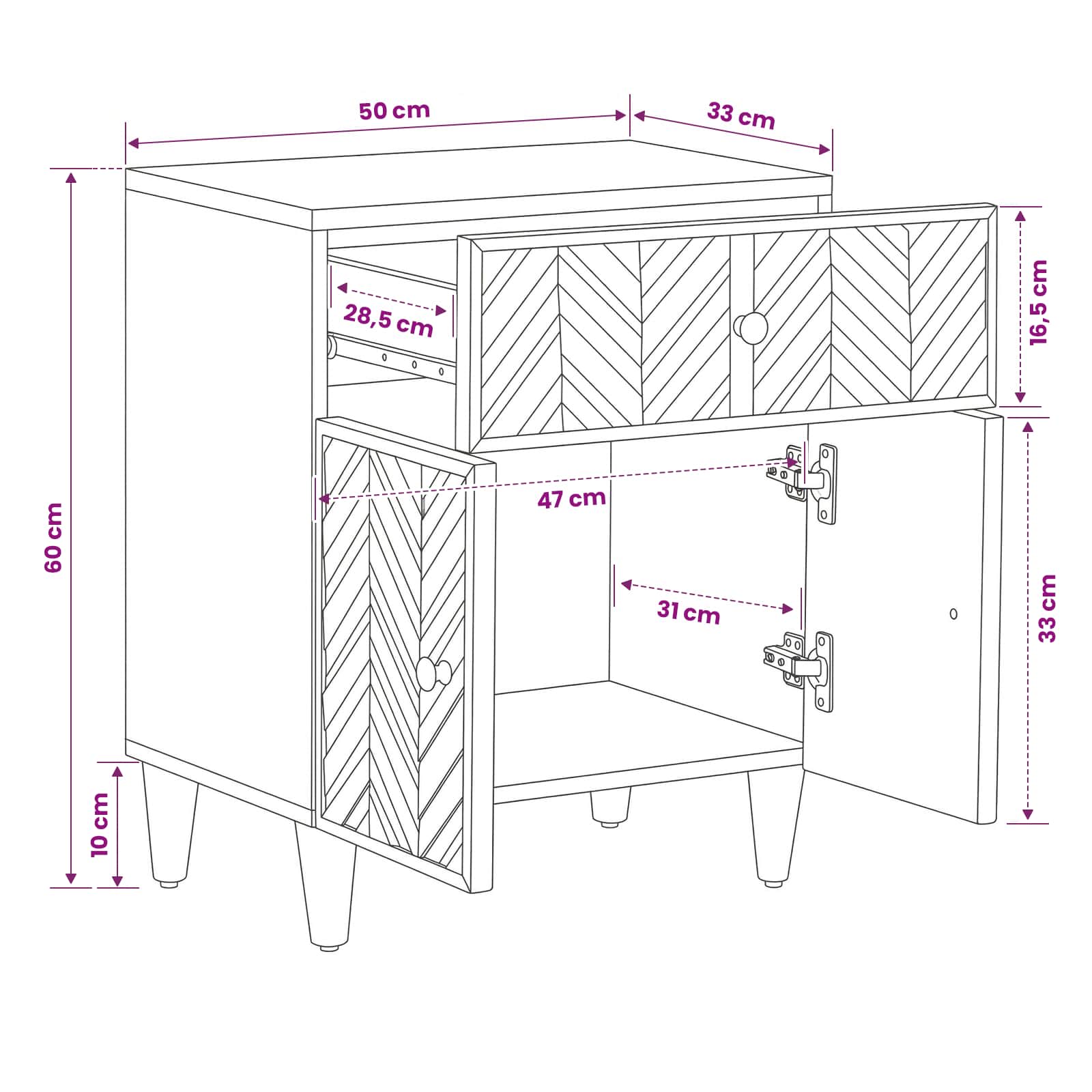 Mesita de Noche Marrón 50 x 33 x 60 cm Madera de mango maciza