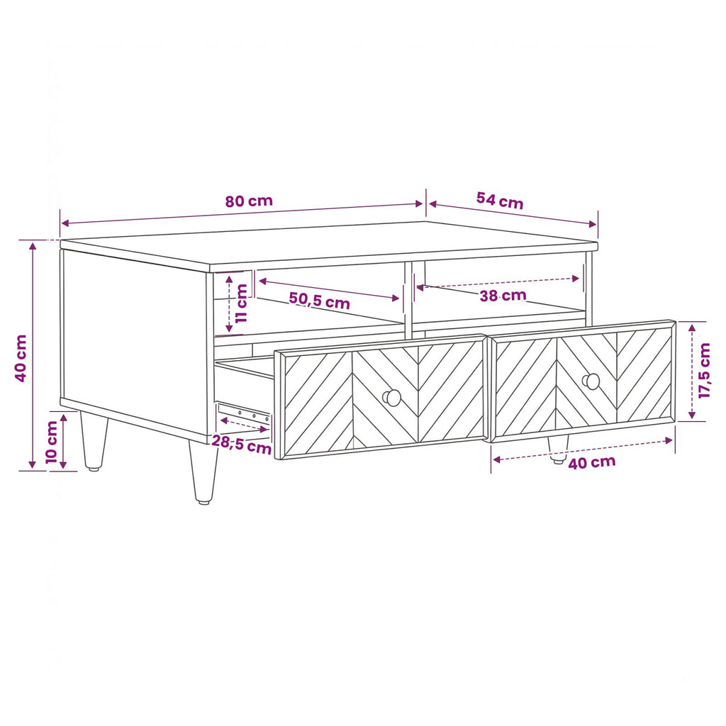 Mesa de Café Marrón 80 x 54 x 40 cm Madera de mango maciza