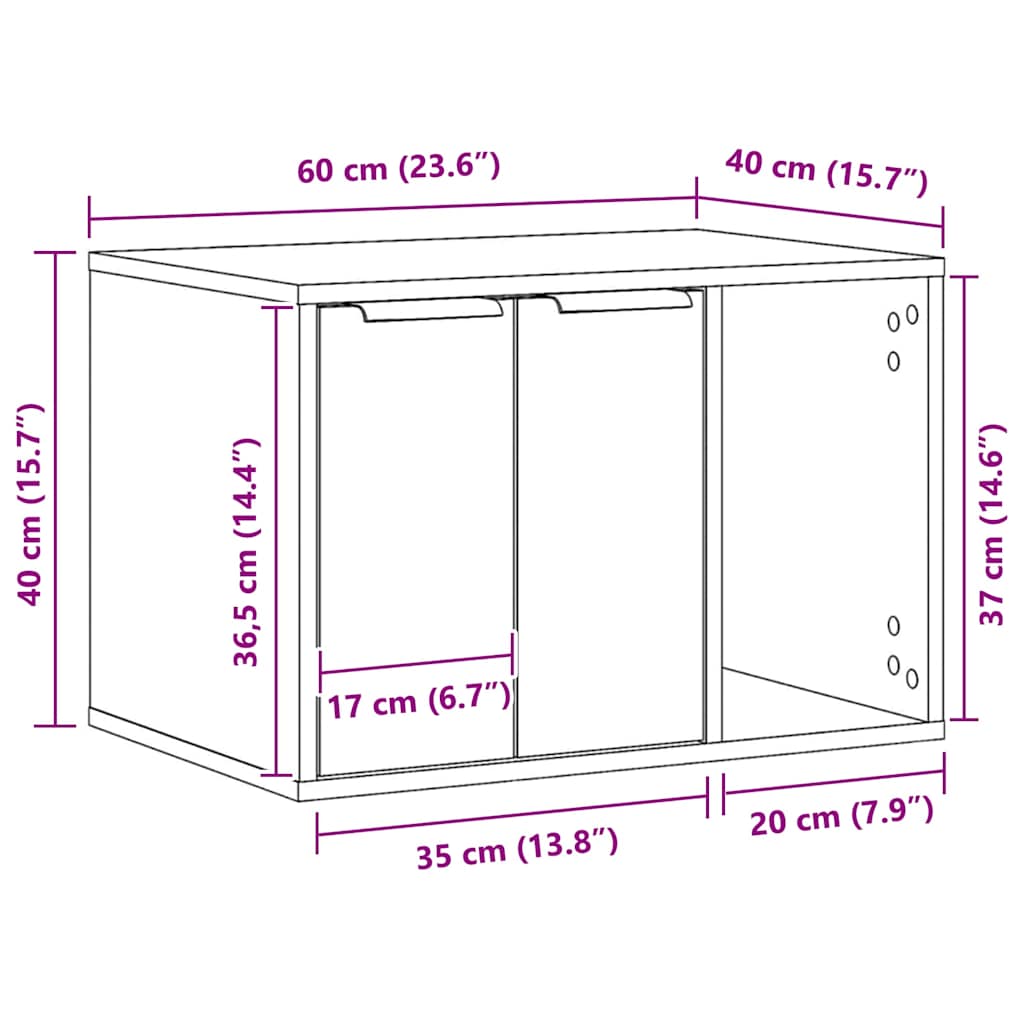 Mueble arenero de gatos madera ingeniería negro 60x40x40 cm