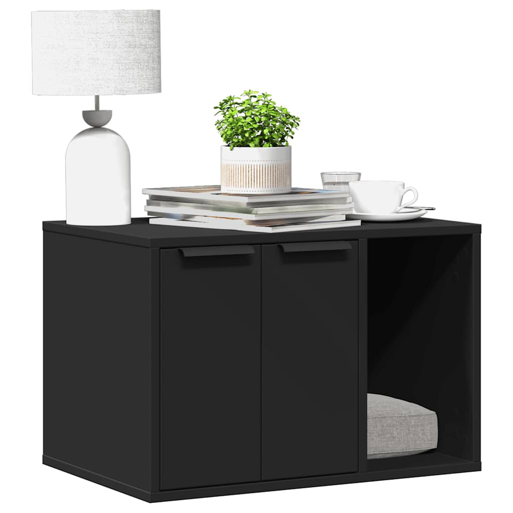 Mueble arenero de gatos madera ingeniería negro 60x40x40 cm