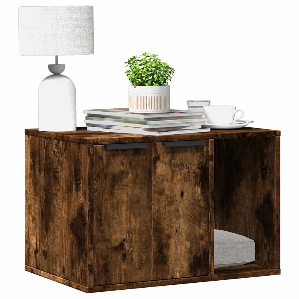 Mueble arenero para gatos madera roble ahumado 53x53x51 cm