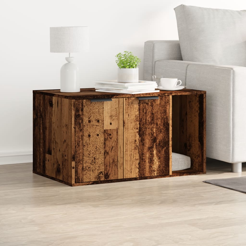 Mueble arenero de gatos madera ingeniería envejecida 80x50x45cm