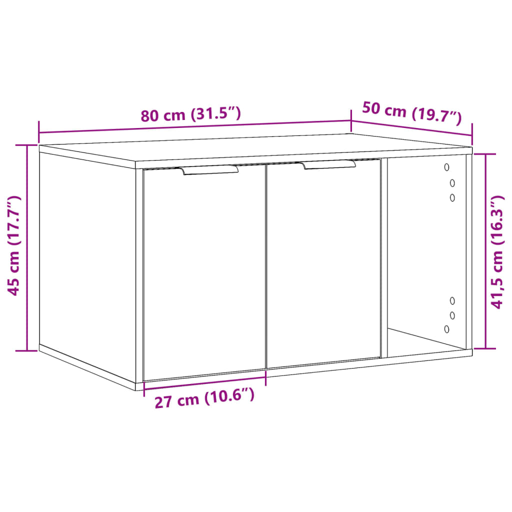 Mueble arenero de gatos madera ingeniería envejecida 80x50x45cm