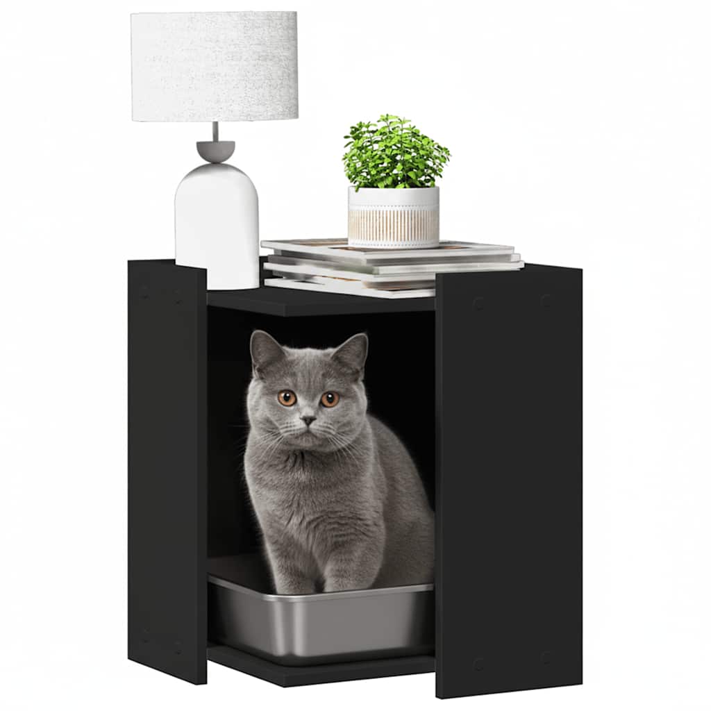 Mueble arenero para gatos madera ingeniería negro 42x42x51 cm
