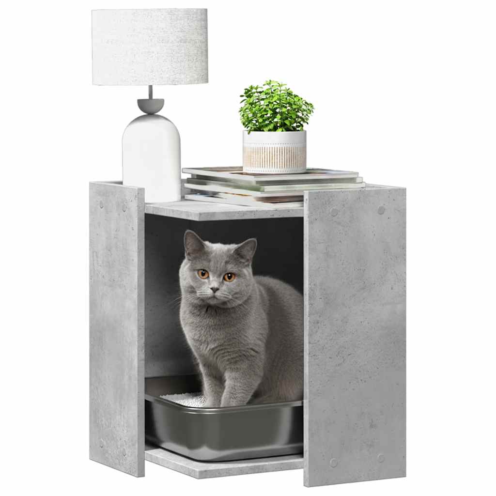 Mueble arenero de gatos madera gris hormigón 42x42x51 cm