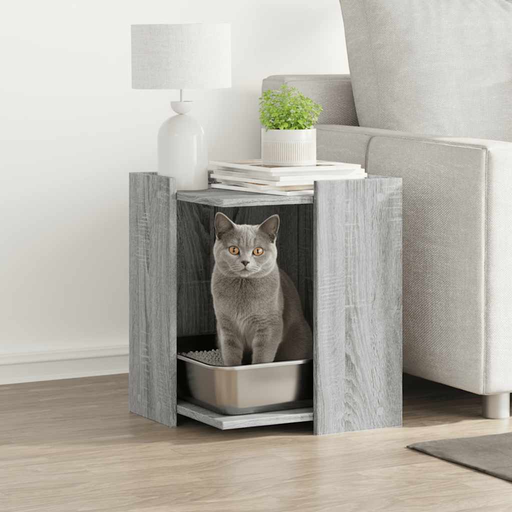 Mueble arenero de gatos madera ingeniería negro 60x40x40 cm