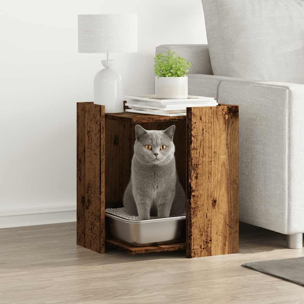 Mueble arenero de gatos madera gris hormigón 53x53x51 cm