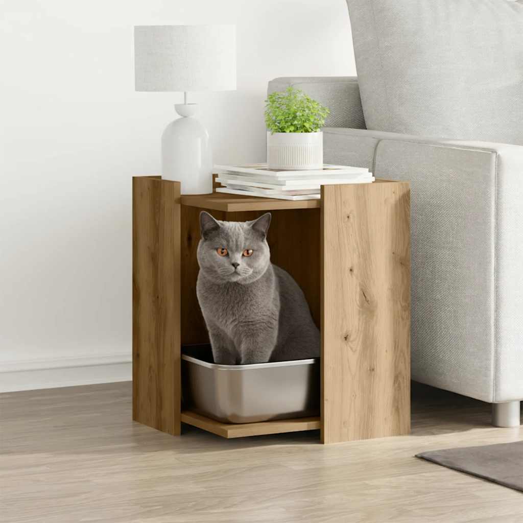 Mueble arenero para gatos madera roble artisian 42x42x51 cm
