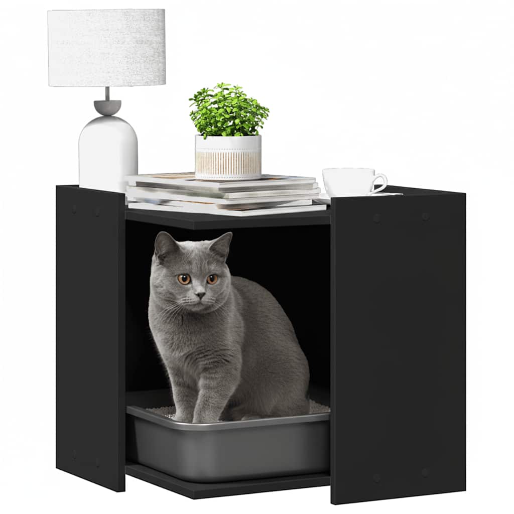 Mueble arenero para gatos madera ingeniería negro 53x53x51 cm