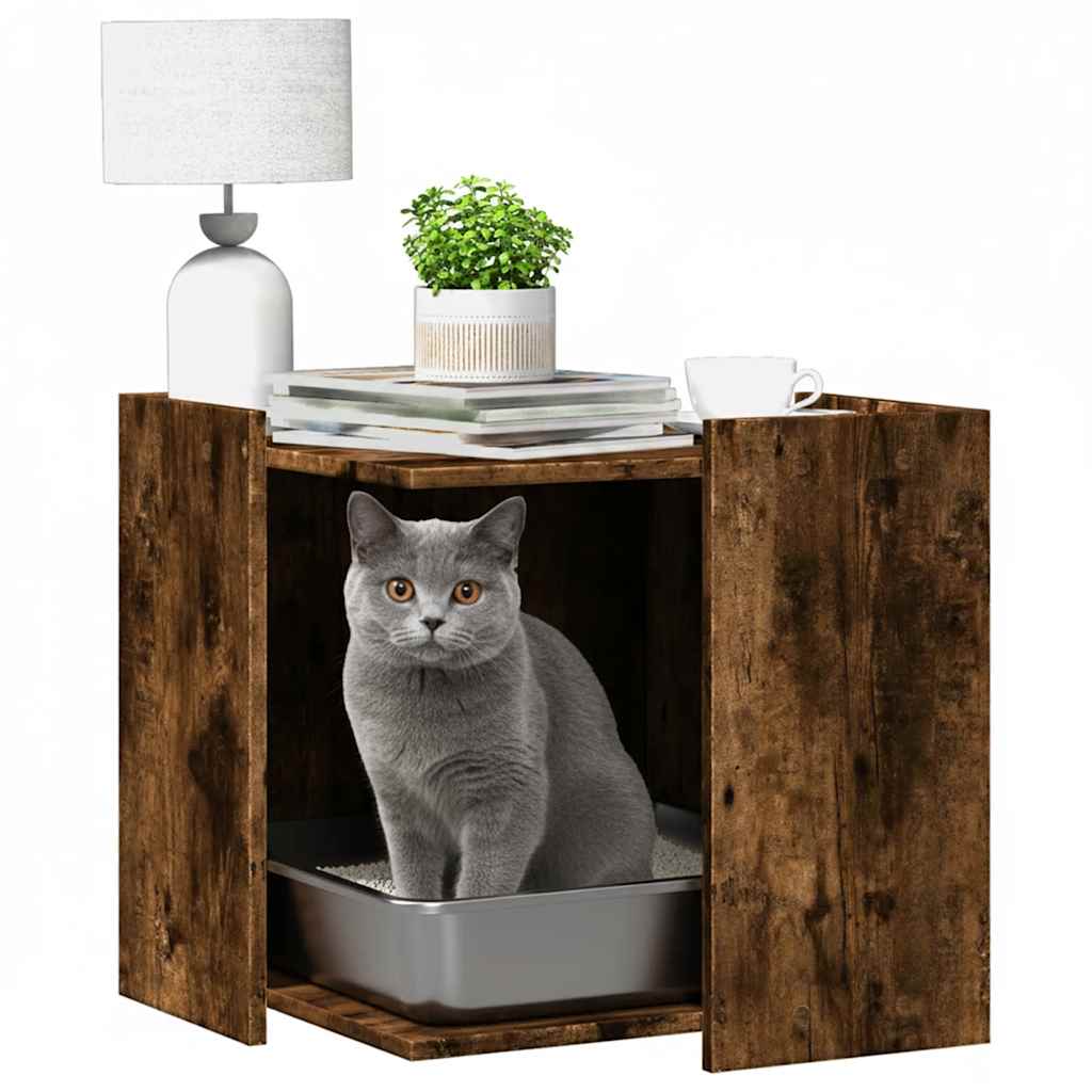 Mueble arenero para gatos madera roble ahumado 53x53x51 cm