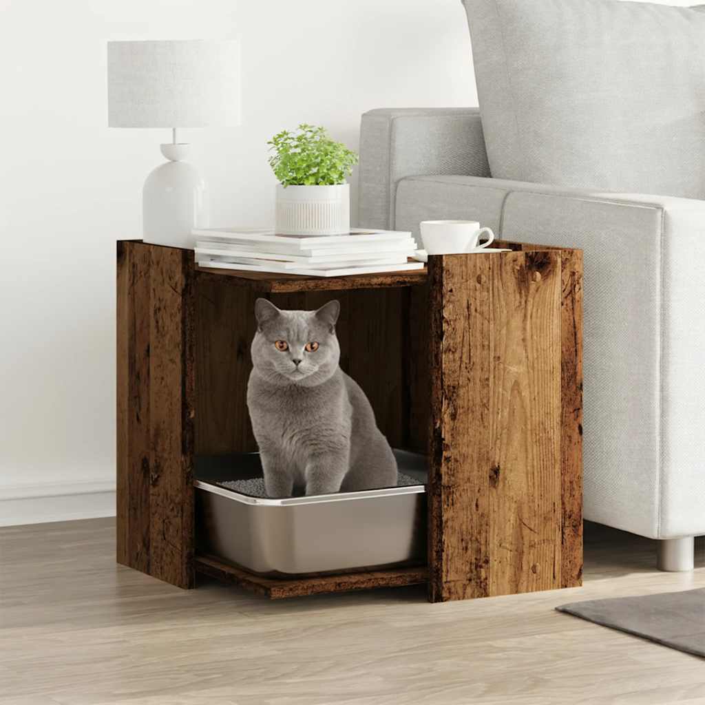 Mueble arenero de gatos madera gris hormigón 53x53x51 cm