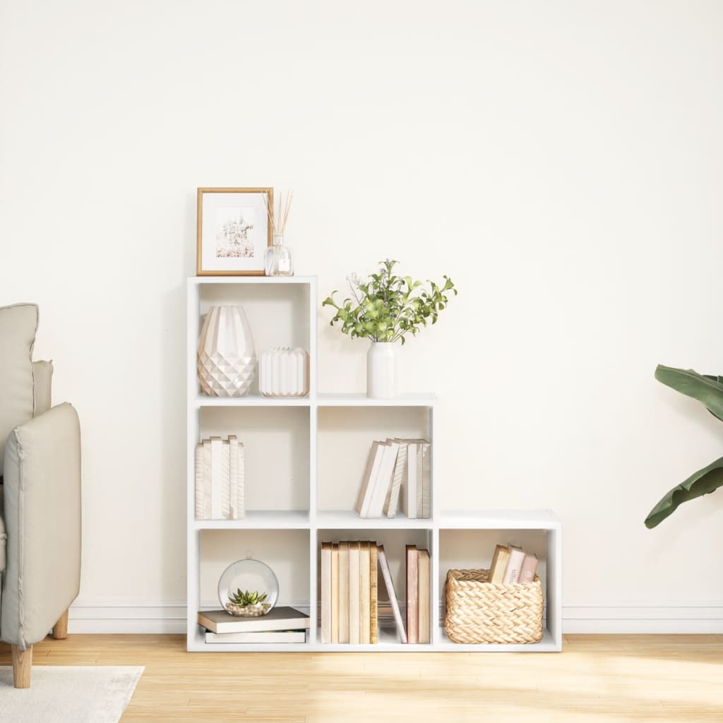 Librería biombo de 3 niveles, blanca, 99x29x99 cm, madera de ingeniería