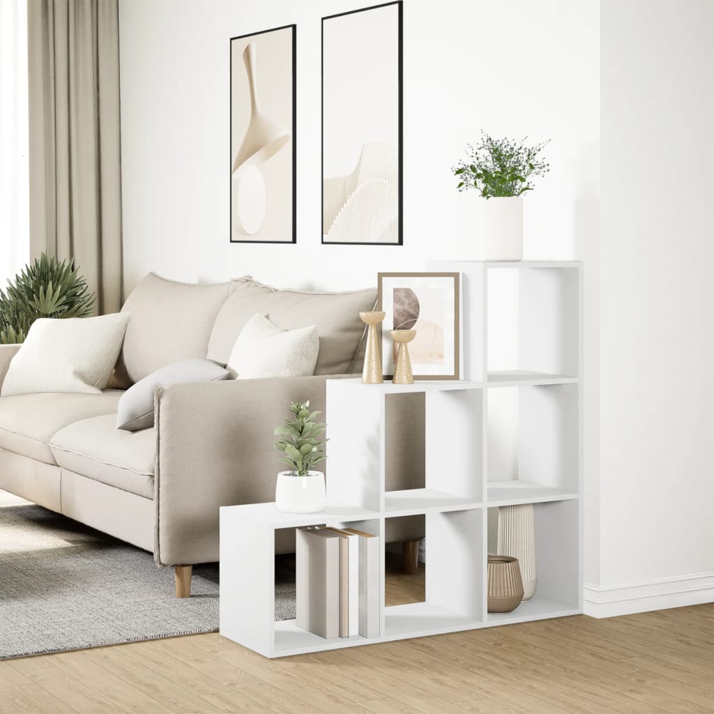 Librería biombo de 3 niveles, blanca, 99x29x99 cm, madera de ingeniería