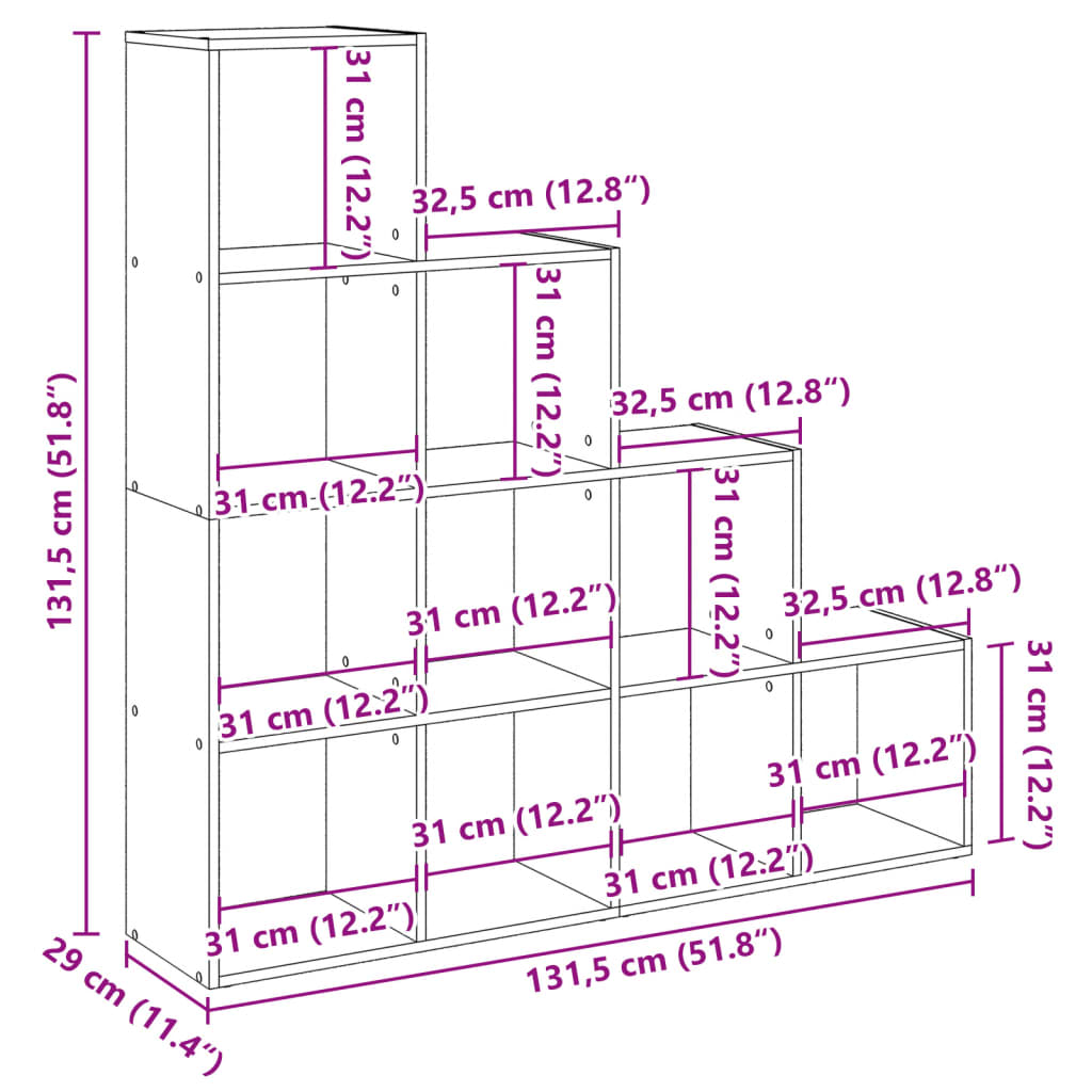 Librería divisora 4 niveles madera blanca 131,5x29x131,5 cm