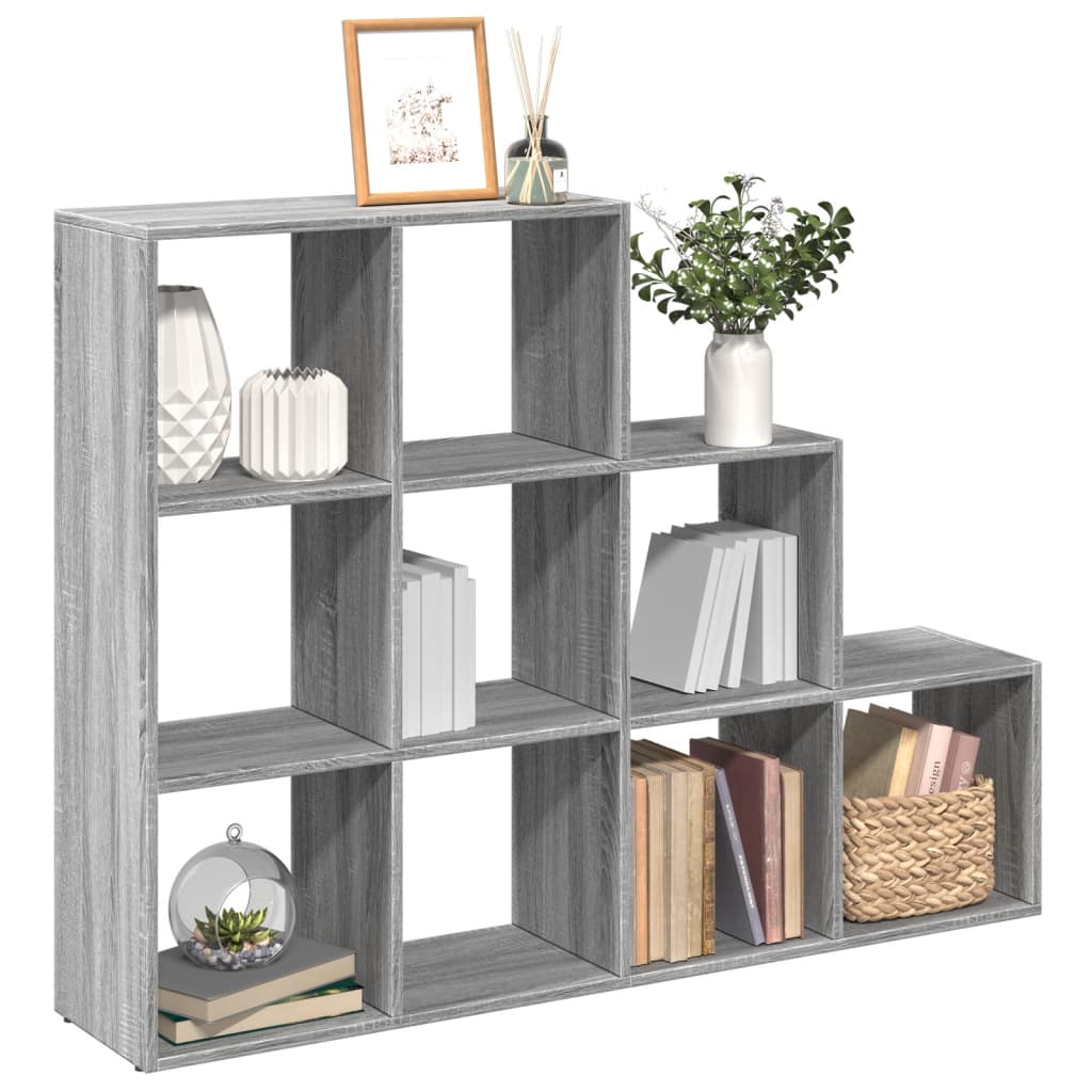Librería divisora 3 niveles madera gris Sonoma 123x29x123 cm