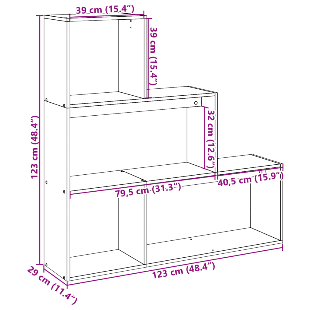 Librería divisora 3 niveles madera roble Sonoma 123x29x123 cm