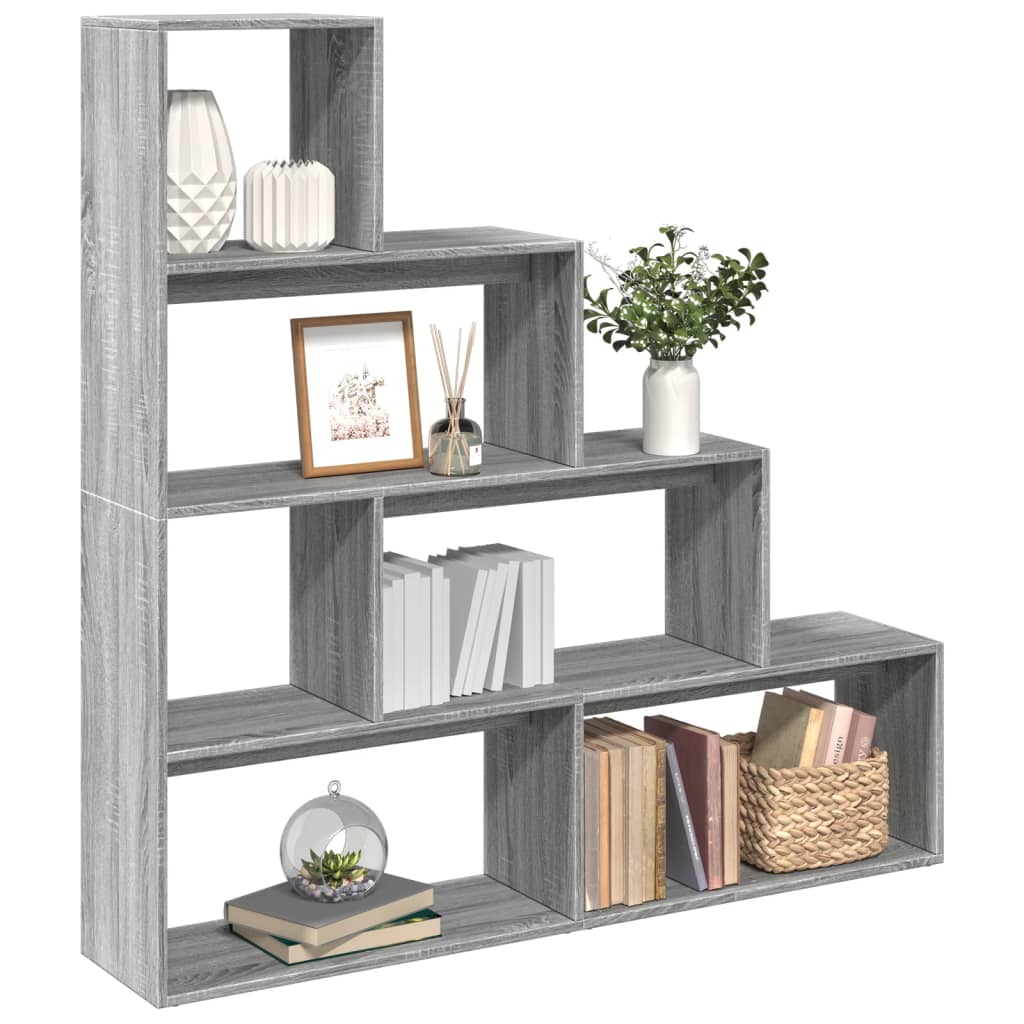 Librería divisora 4 niveles madera gris Sonoma 131,5x29x131,5cm