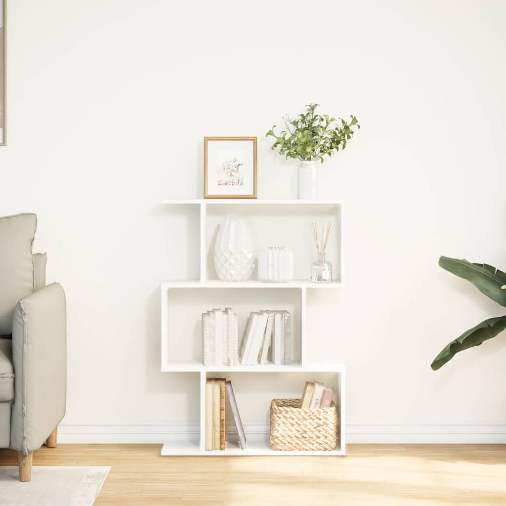 Librería biombo de 3 niveles, blanca, 70 x 24 x 97 cm, madera de ingeniería